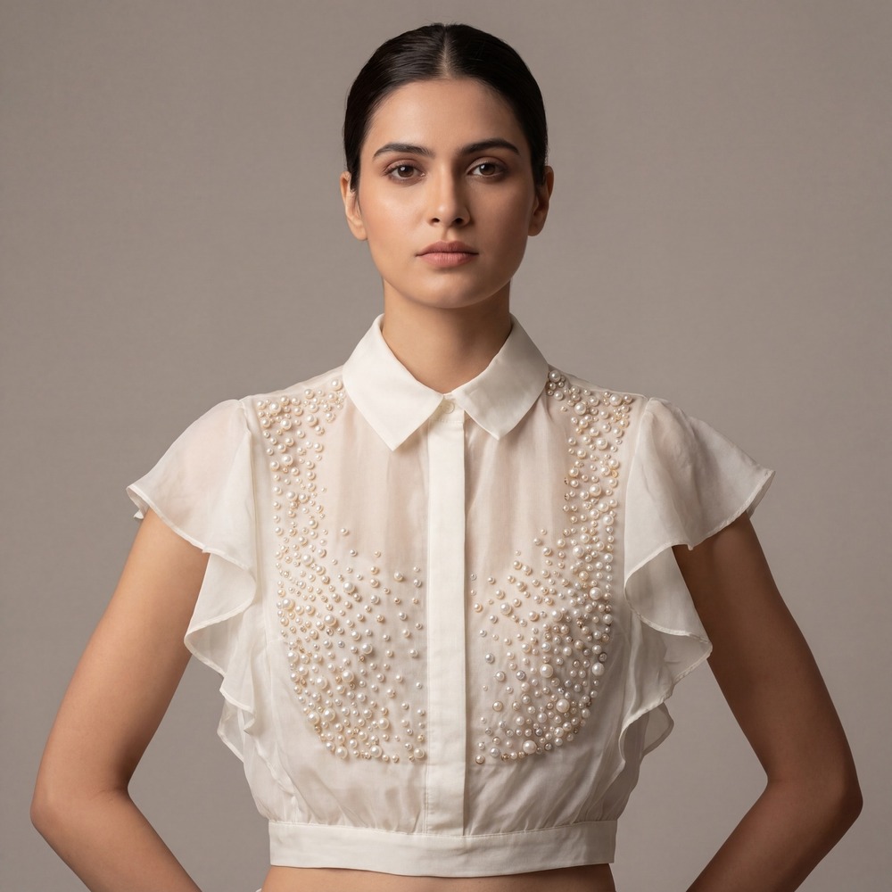 Elisabetta Franchi Pearl Embellished Blouse Top Size IT 42 / US 6 / UK 10‎